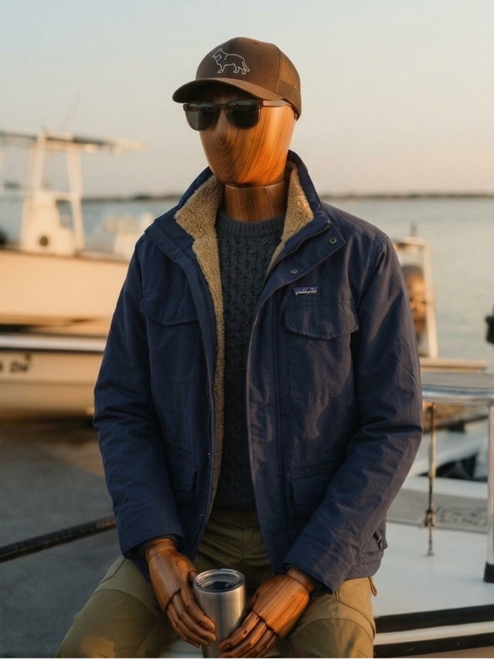 Patagonia Men's Isthmus Parka - Sherpa Fleece Lined - Navy Blue - XXL (No Hood)